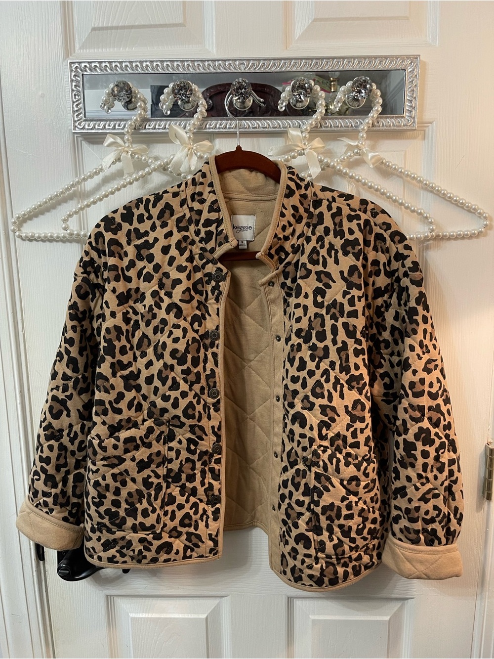Kensie Leopard-Print Quilted Bomber Jacket - Tan & Black